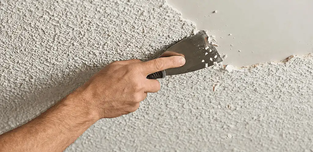 Popcorn ceiling removal scraping off textured ceiling finish in Yonkers, NY
