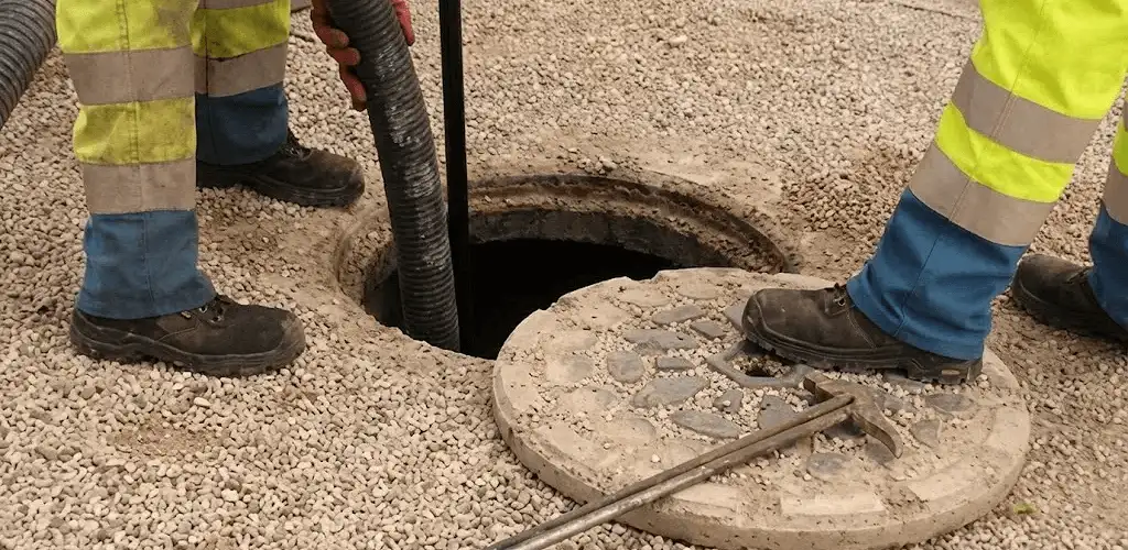 Drain cleaning crew clearing a sewer access point with professional equipment in Yonkers, NY